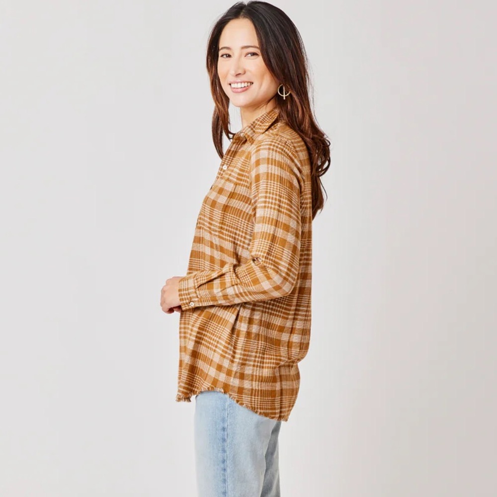 Carve Designs Sawyer Women’s XL Twill Coco Plaid Raw Hem Flannel Shirt - Picture 2 of 13